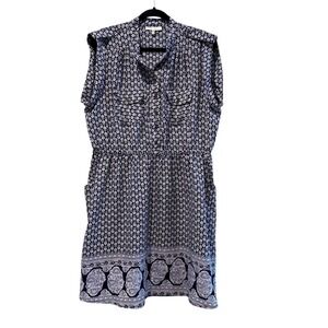 Speed Control New York Women 2X Blue Floral Sleeveless Button Front Shirt Dress